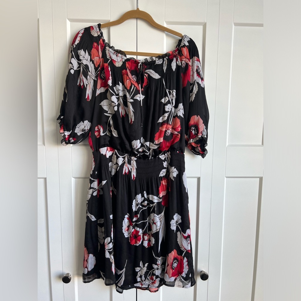 White House Black Market Floral Black and Red Dress